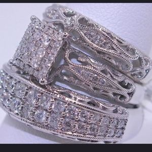 Silver and cz wedding ring set